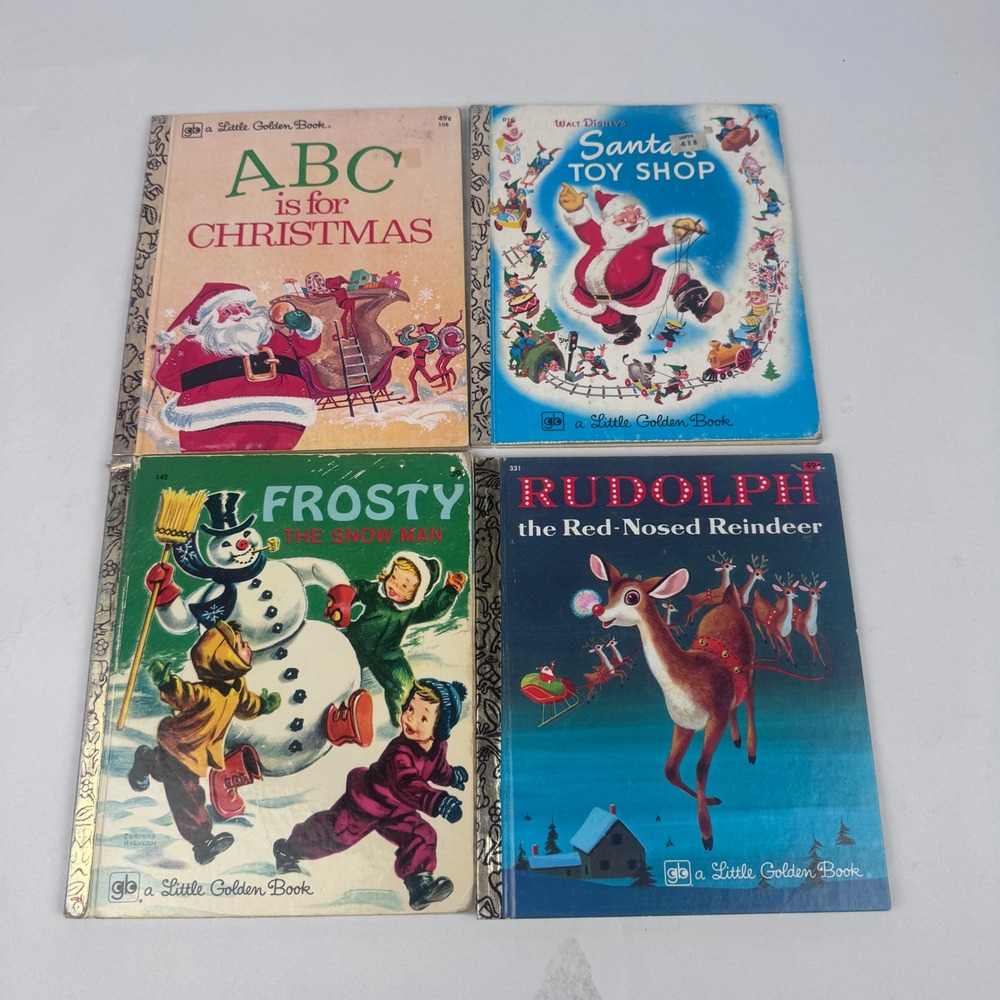 Vintage Golden Books Lot of 4 Christmas Books Frosty Rudolph Santas Toy Shop